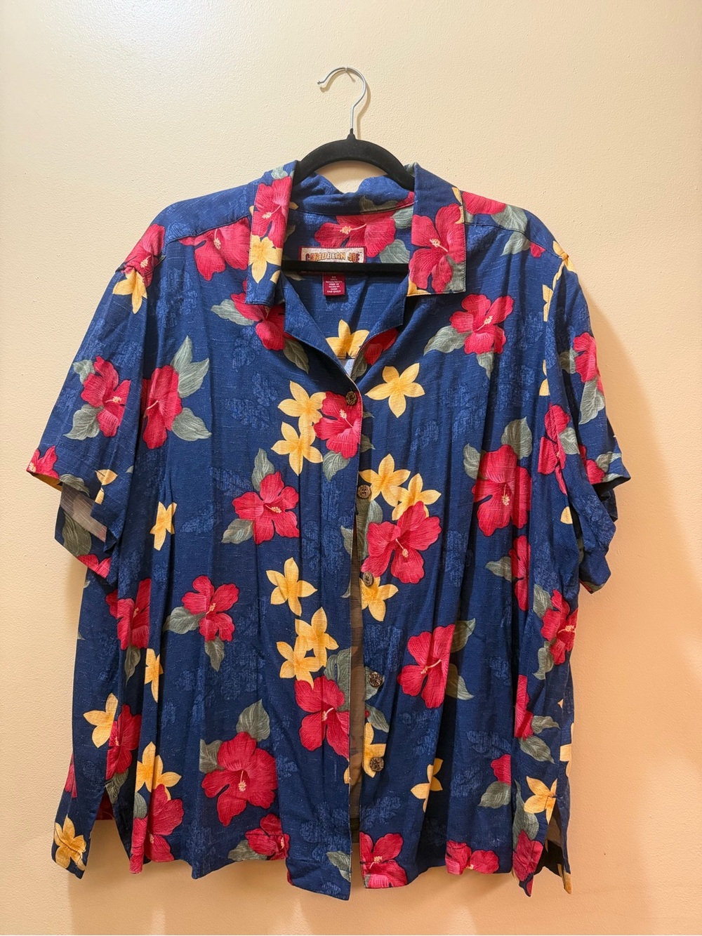 Navy Blue Floral Short-Sleeve Button-Up Shirt